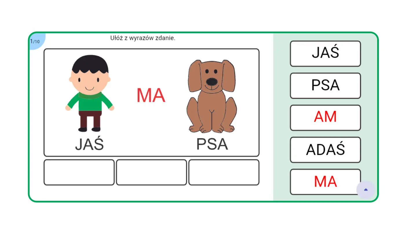 Czytam i układam proste zdania czasowniki cz. I - gra do nauki czytania
