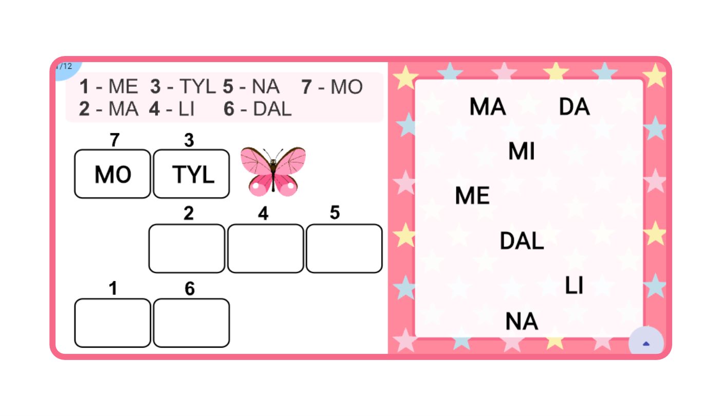 Sylabowe czytanie. Kodowanie - gra logiczna